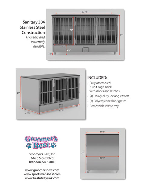 Groomer's Best 3 Unit Cage Bank-Fully Assembled