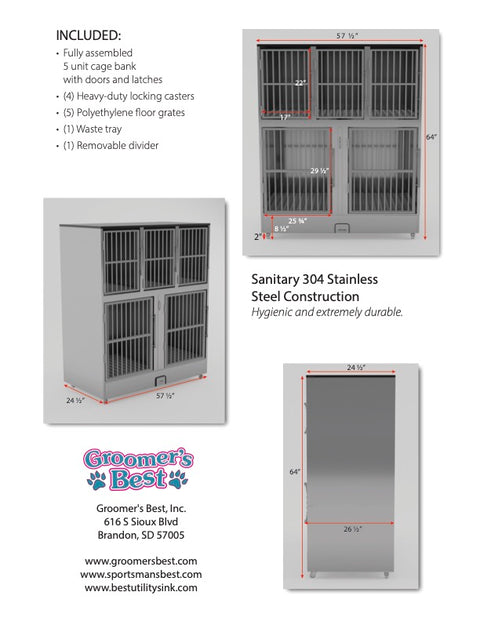 Groomer's Best 5 Unit Cage Bank-Fully Assembled