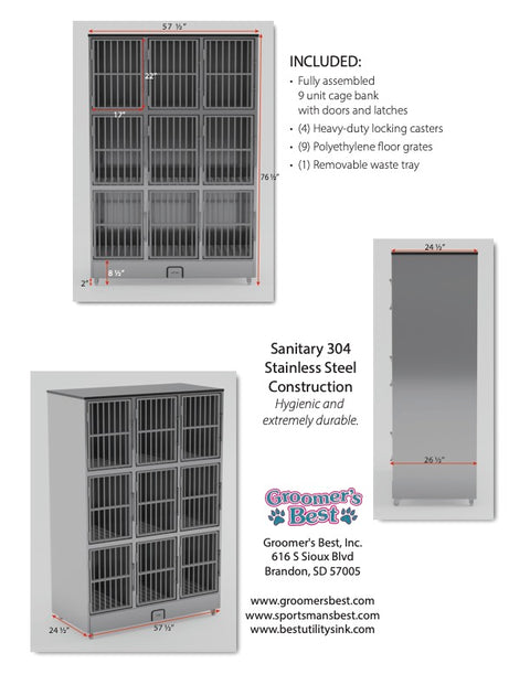 Groomer's Best 9 Unit Cage Bank-Fully Assembled